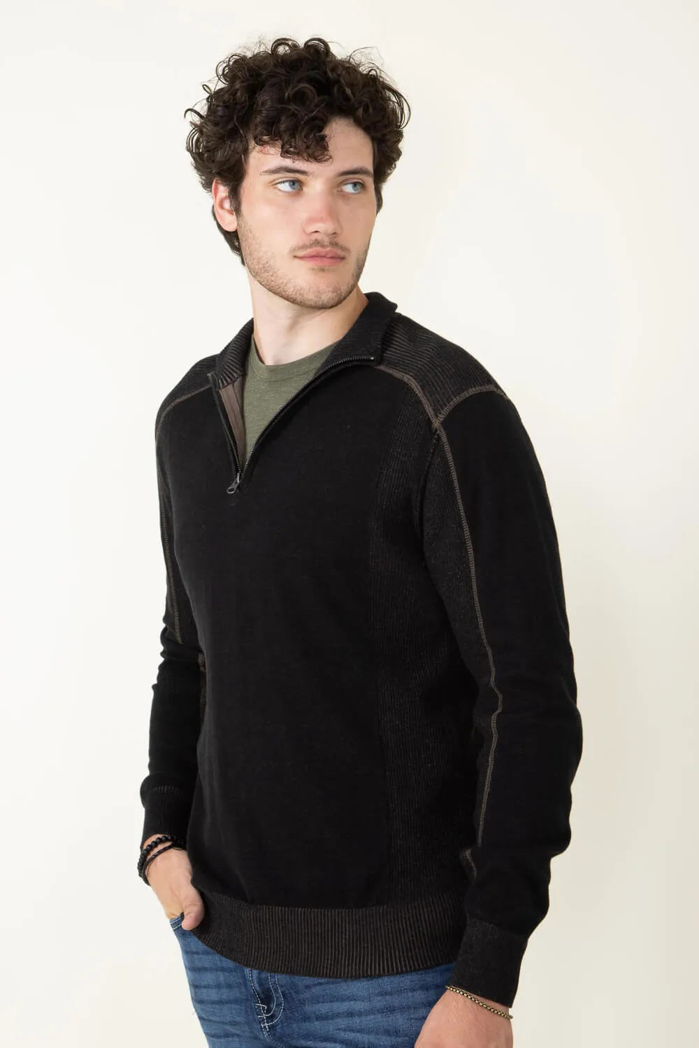 1897 Original 1/4 Zip Mock Neck Sweater for Men in Black | 1973GL-F24-BLACK