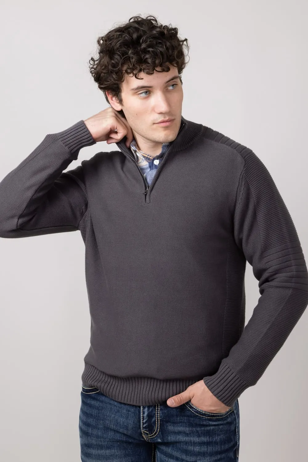 1897 Original 1/4 Zip Mock Neck Sweater for Men in Dark Shadow | 2400GL-DKSHADOW