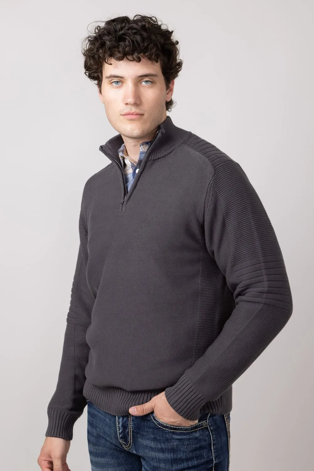 1897 Original 1/4 Zip Mock Neck Sweater for Men in Dark Shadow | 2400GL-DKSHADOW
