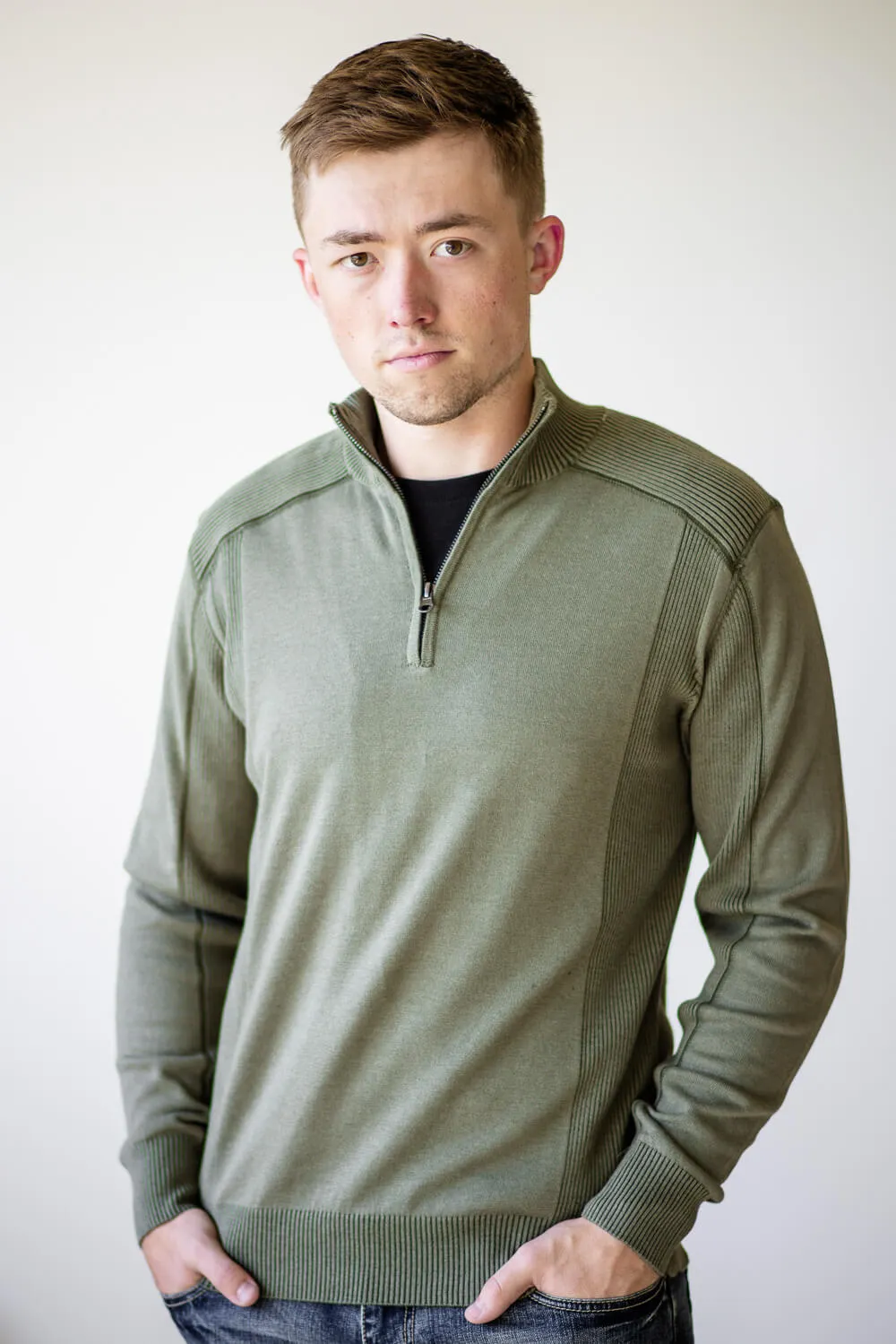 1897 Original 1/4 Zip Mock Neck Sweater for Men in Greenstone | 1973GL-F24-GREENSTONE