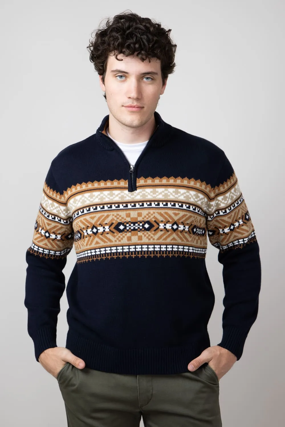 1897 Original 1/4 Zip Mock Neck Sweater for Men in Navy | 2022GL-NAVY