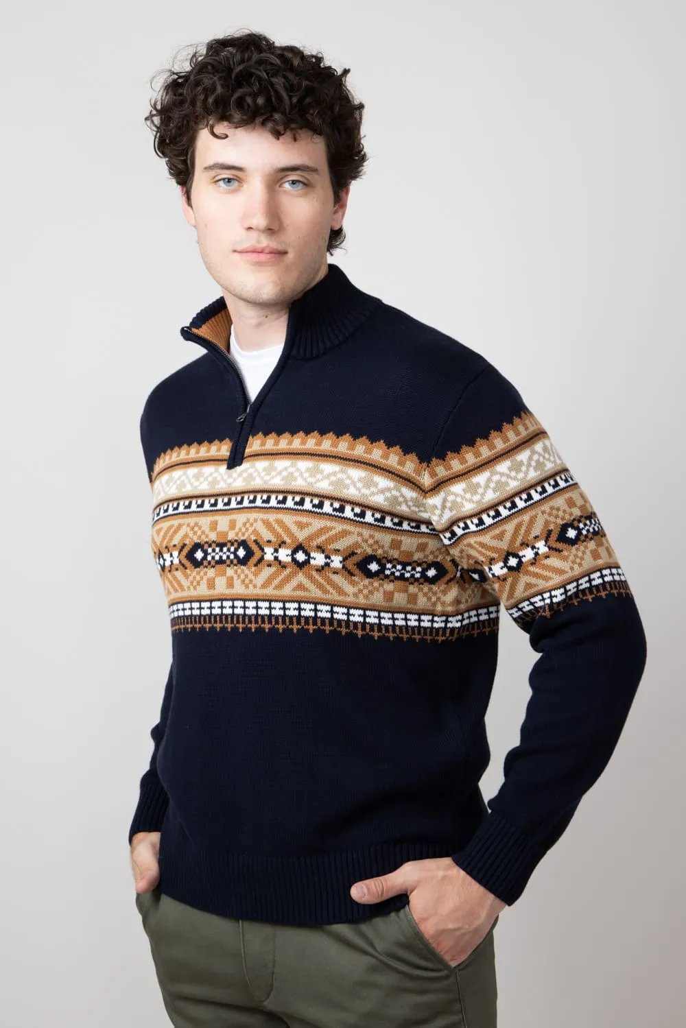 1897 Original 1/4 Zip Mock Neck Sweater for Men in Navy | 2022GL-NAVY