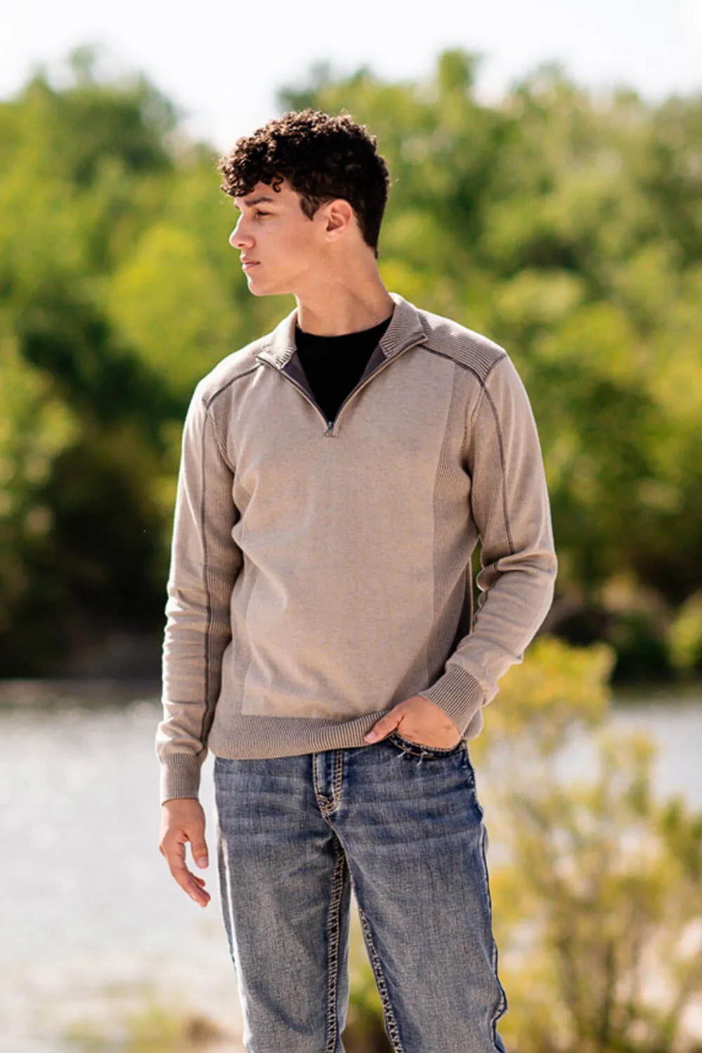 1897 Original 1/4 Zip Mock Neck Sweater for Men in Oatmeal | 1973GL-F24-OATMEAL
