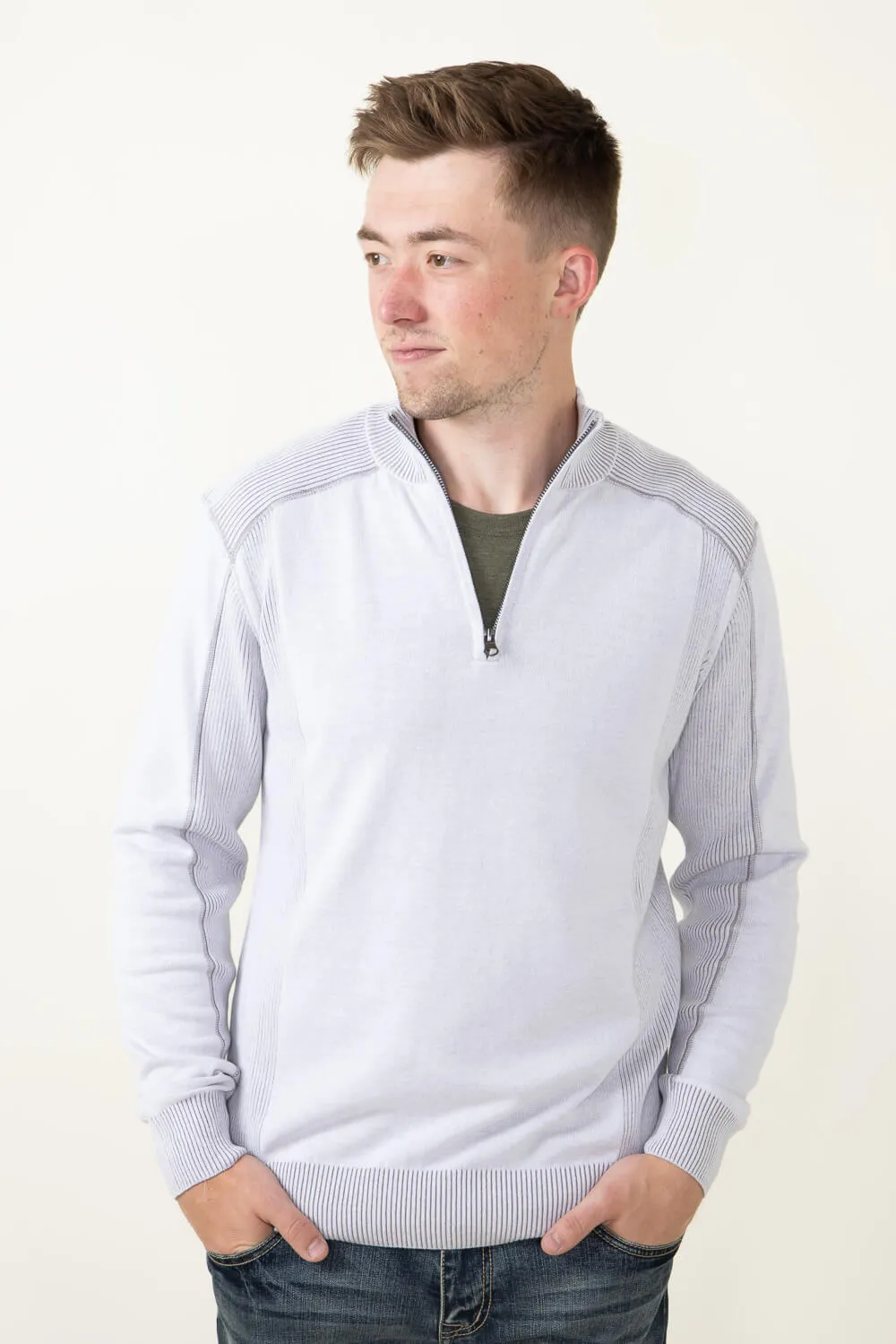 1897 Original 1/4 Zip Mock Neck Sweater for Men in White Alloy | 1973GL-F24-WHITE