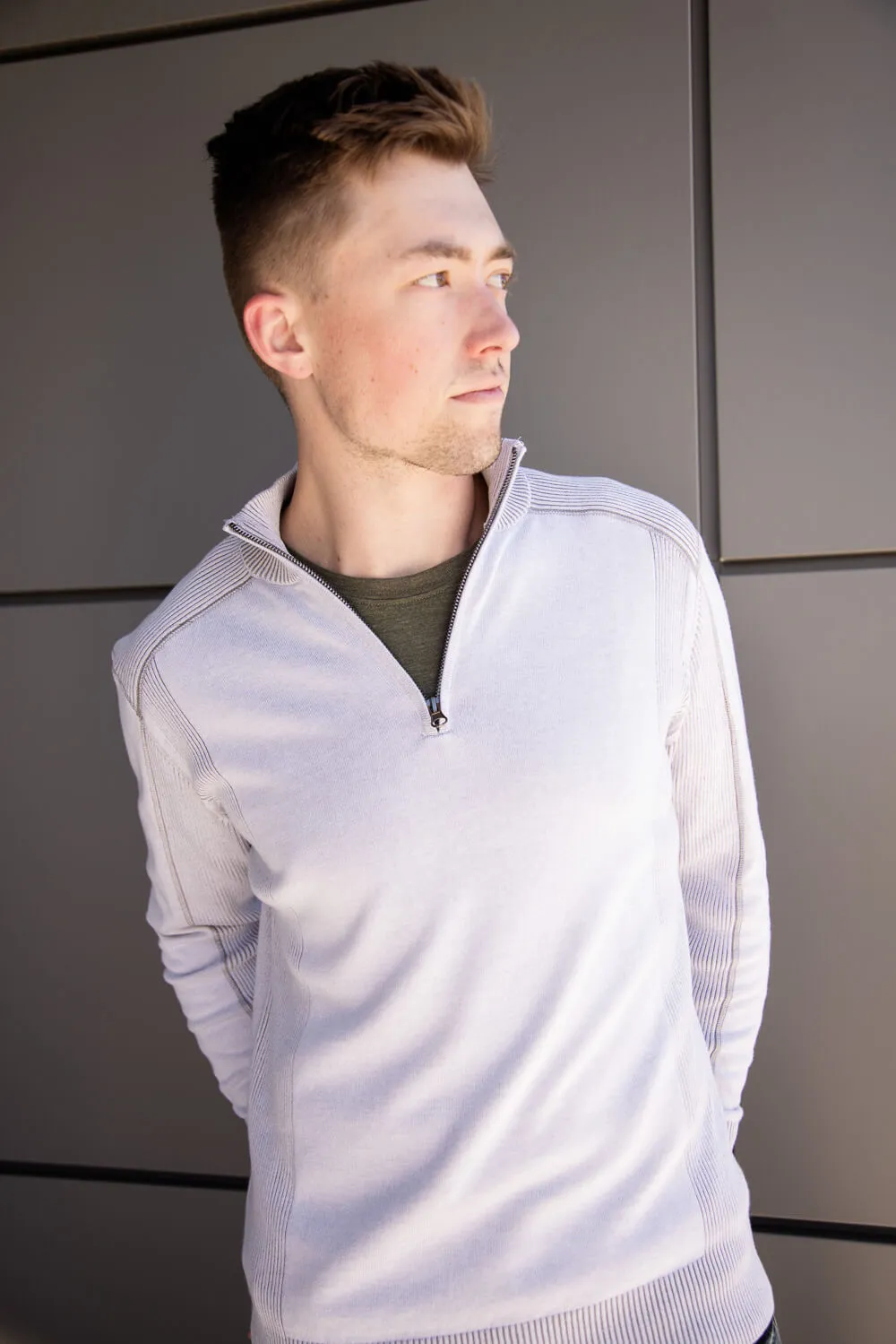 1897 Original 1/4 Zip Mock Neck Sweater for Men in White Alloy | 1973GL-F24-WHITE