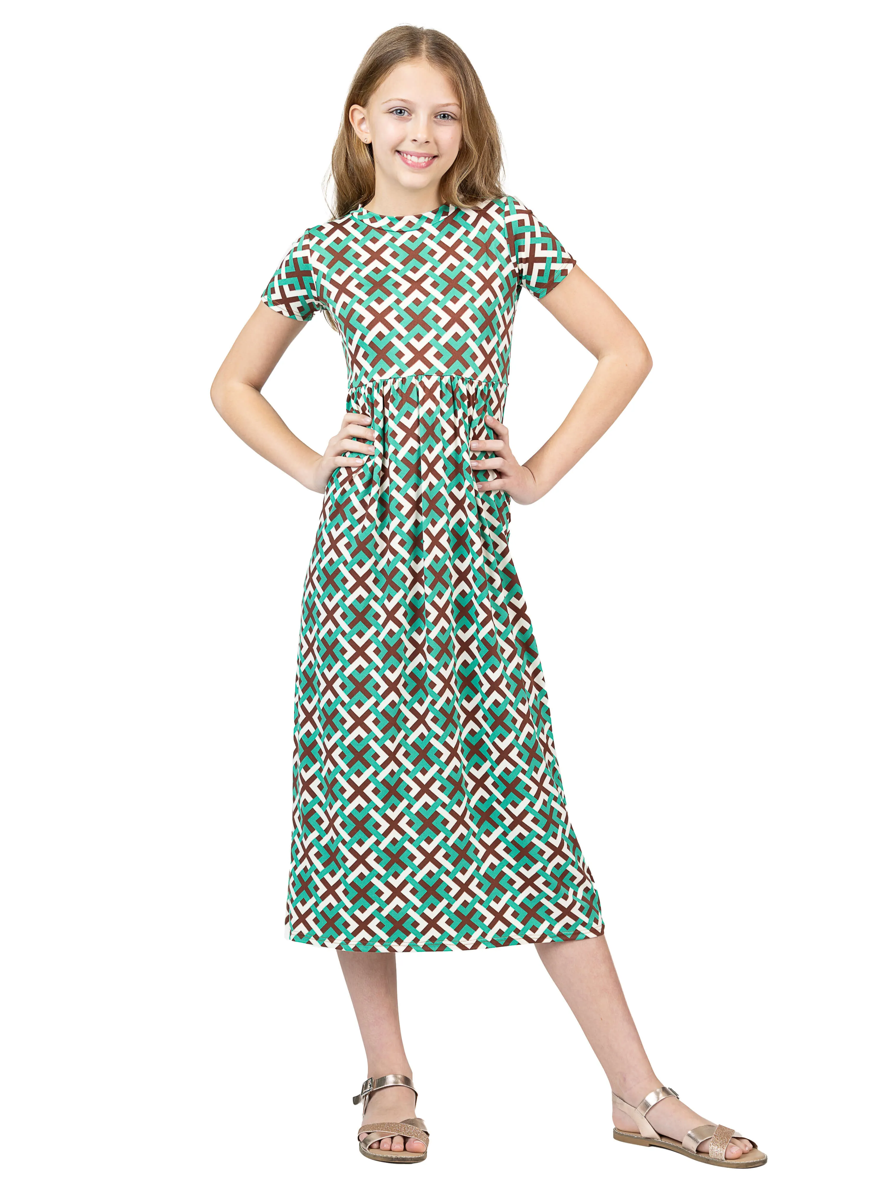 24sevenkid Girls Short Sleeve Green Maxi Dress