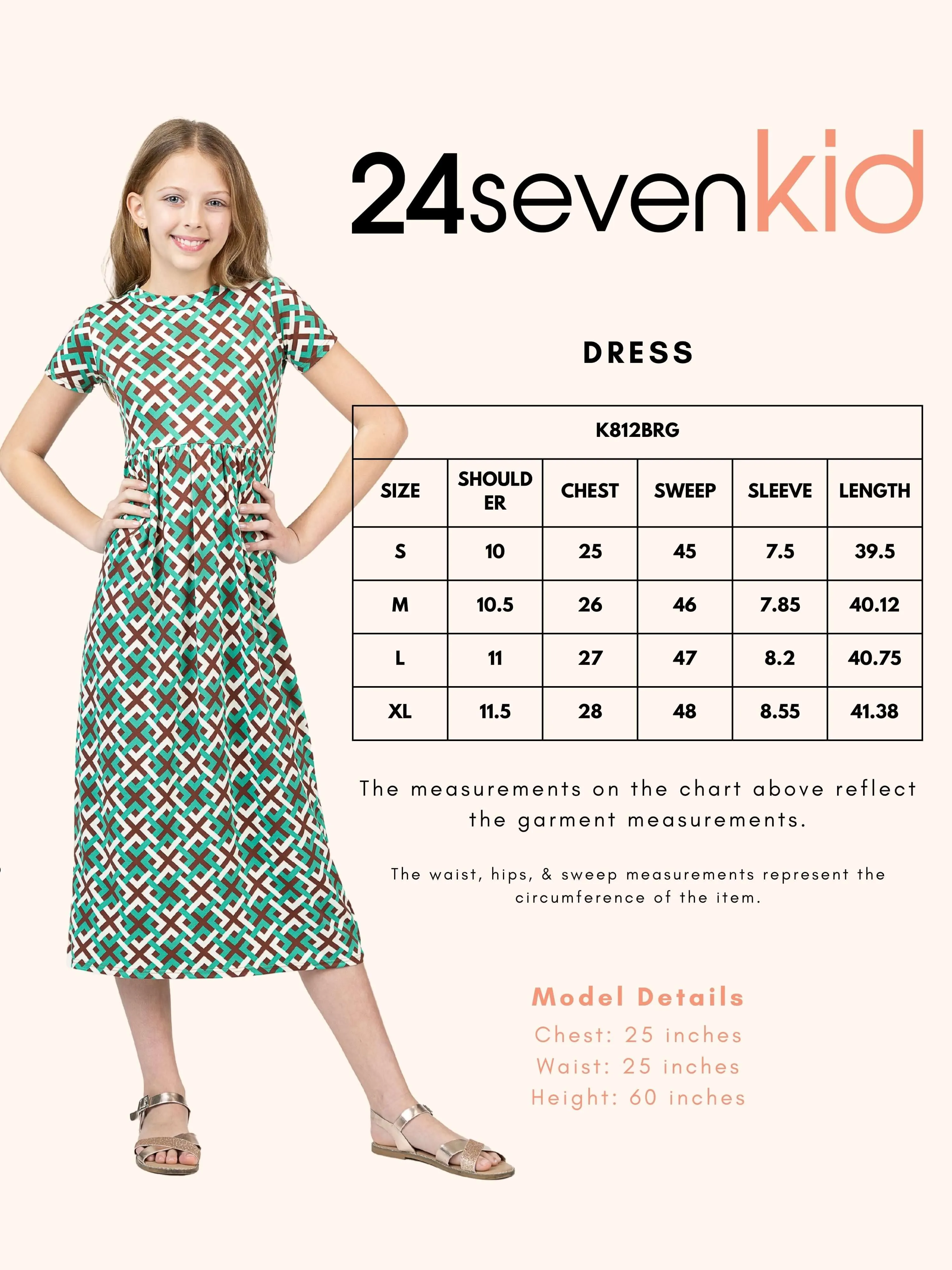 24sevenkid Girls Short Sleeve Green Maxi Dress