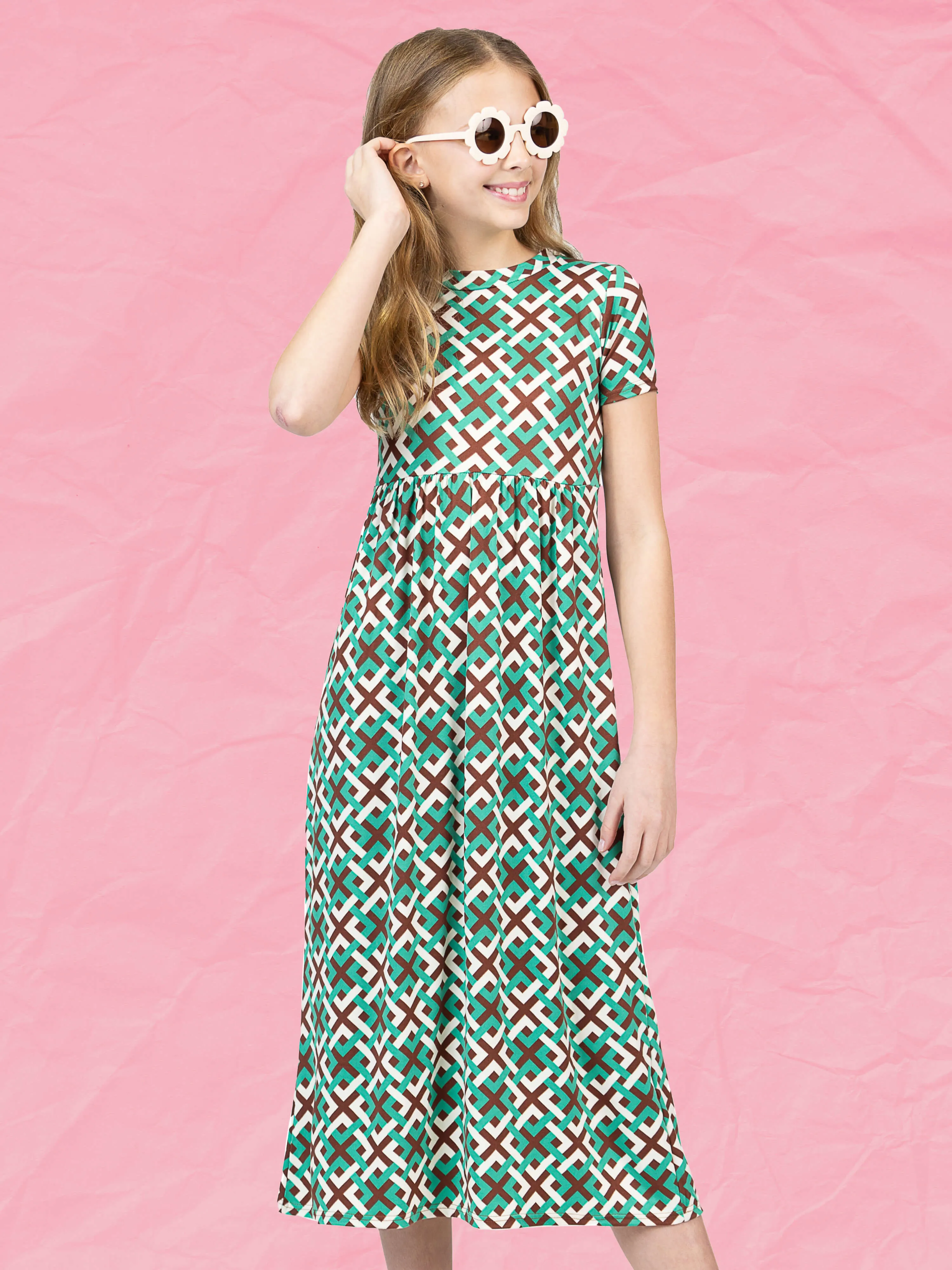 24sevenkid Girls Short Sleeve Green Maxi Dress