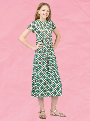 24sevenkid Girls Short Sleeve Green Maxi Dress