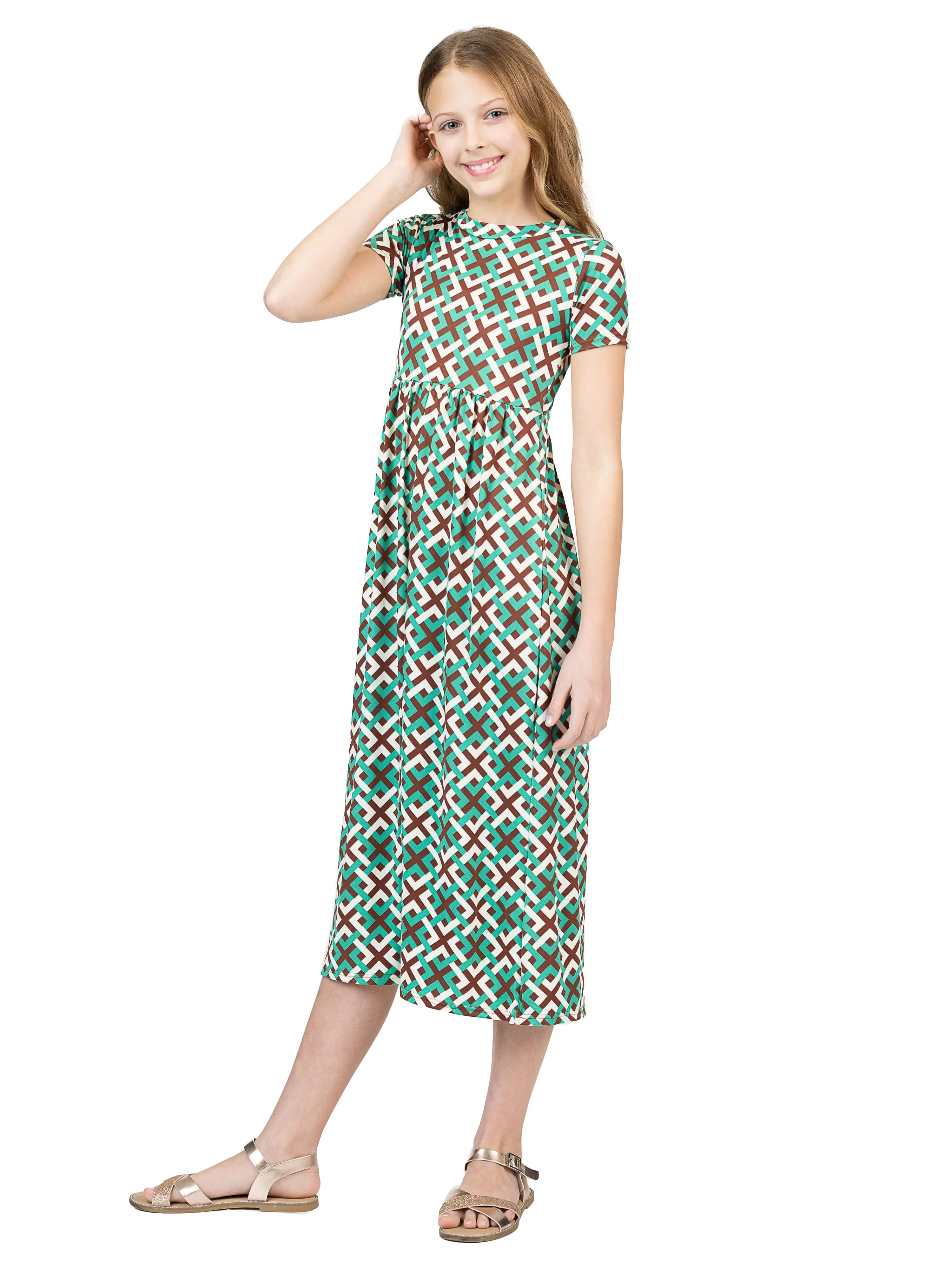 24sevenkid Girls Short Sleeve Green Maxi Dress
