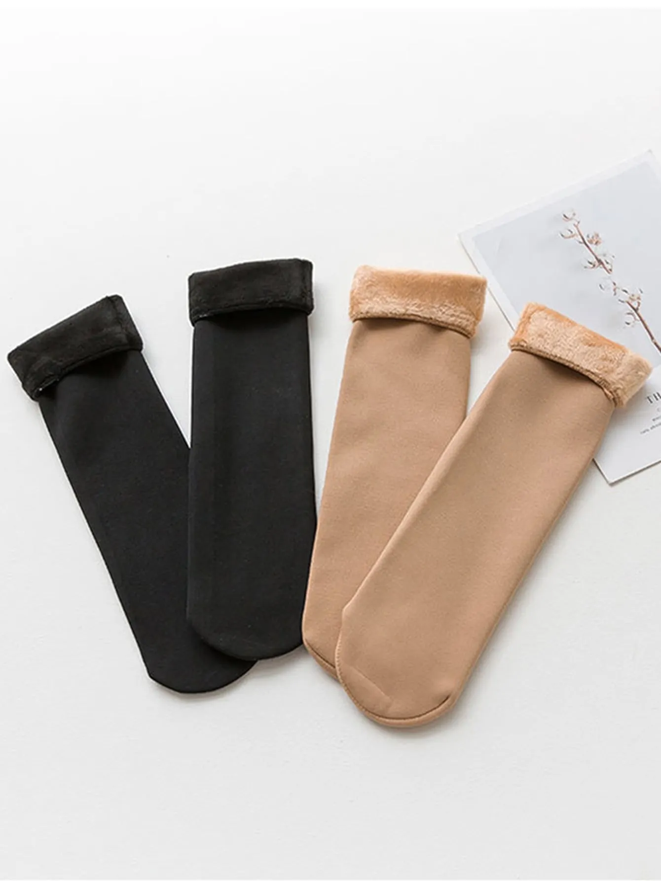2pairs Solid Warm Crew Socks - Multicolor- FD ⚡