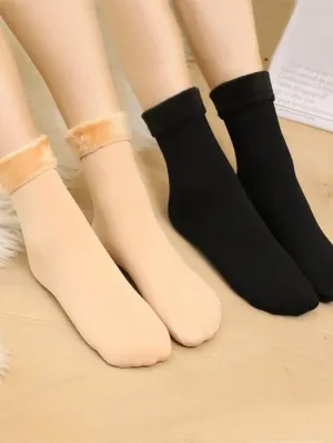 2pairs Solid Warm Crew Socks - Multicolor- FD ⚡