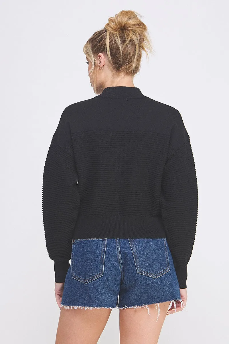 3/4 ZIP SWEATER- BLACK