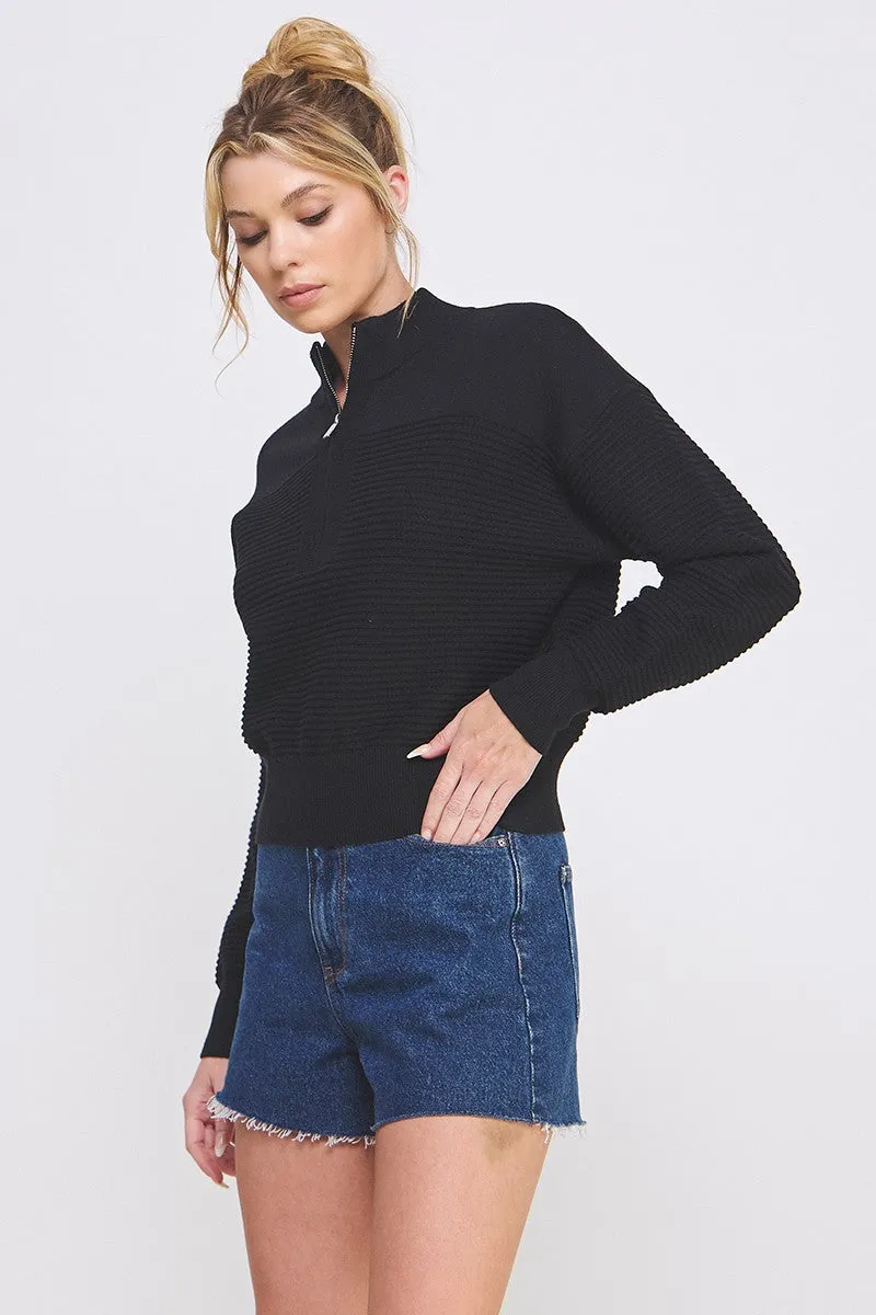 3/4 ZIP SWEATER- BLACK