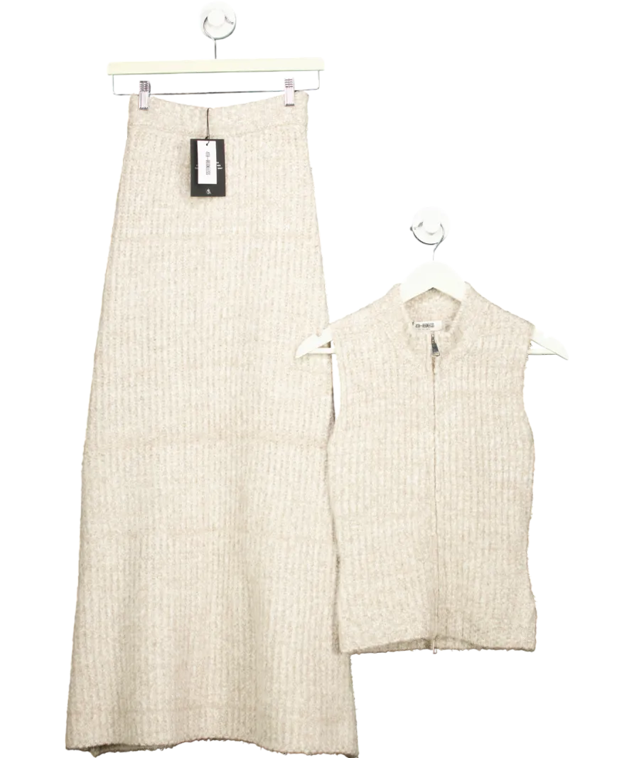 4th & Reckless Beige Brandy Camel Knitted Maxi Skirt And Zip Through Knitted Top UK 8