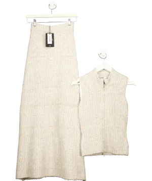 4th & Reckless Beige Brandy Camel Knitted Maxi Skirt And Zip Through Knitted Top UK 8