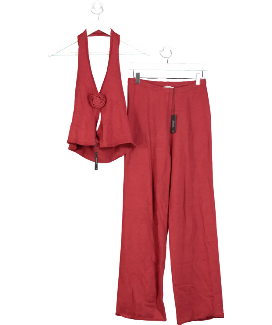 4th & Reckless Red Knitted Set With Rose Detail UK 10
