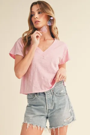 Aemi   Co Side Slit V-Neck Short Sleeve Cropped T-Shirt