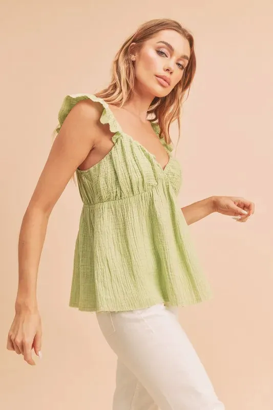 Aemi   Co Sweetheart Neck Ruffled Strap Top