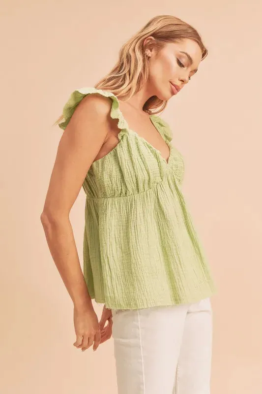 Aemi   Co Sweetheart Neck Ruffled Strap Top