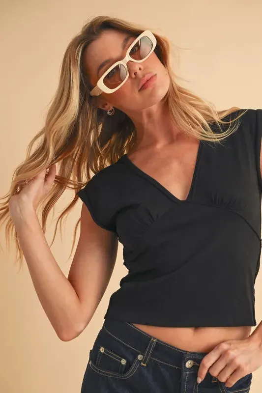 Aemi Co V-Neck Cap Sleeve Cropped Top