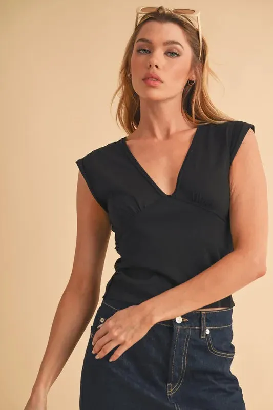 Aemi Co V-Neck Cap Sleeve Cropped Top