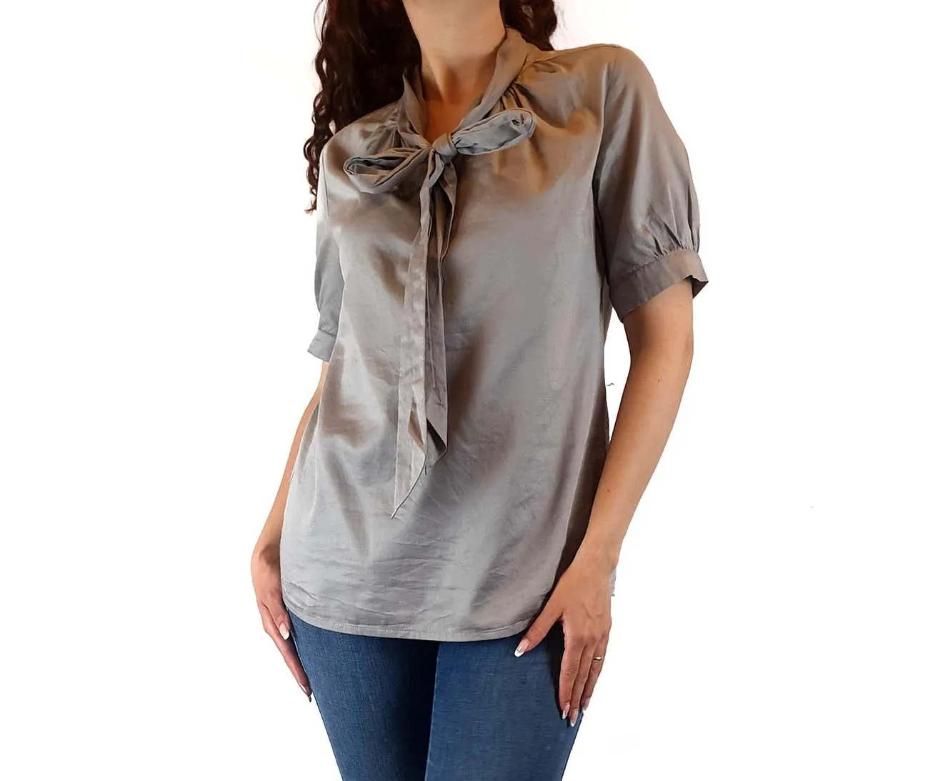 Alpha 60 grey 100% cotton short sleeve shirt size S