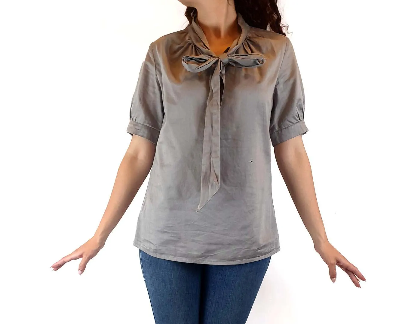 Alpha 60 grey 100% cotton short sleeve shirt size S