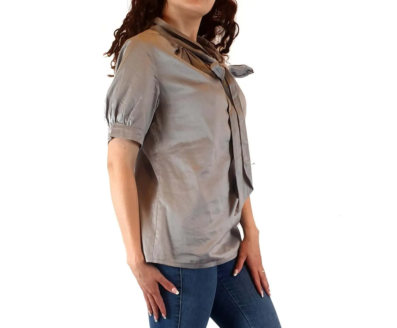 Alpha 60 grey 100% cotton short sleeve shirt size S