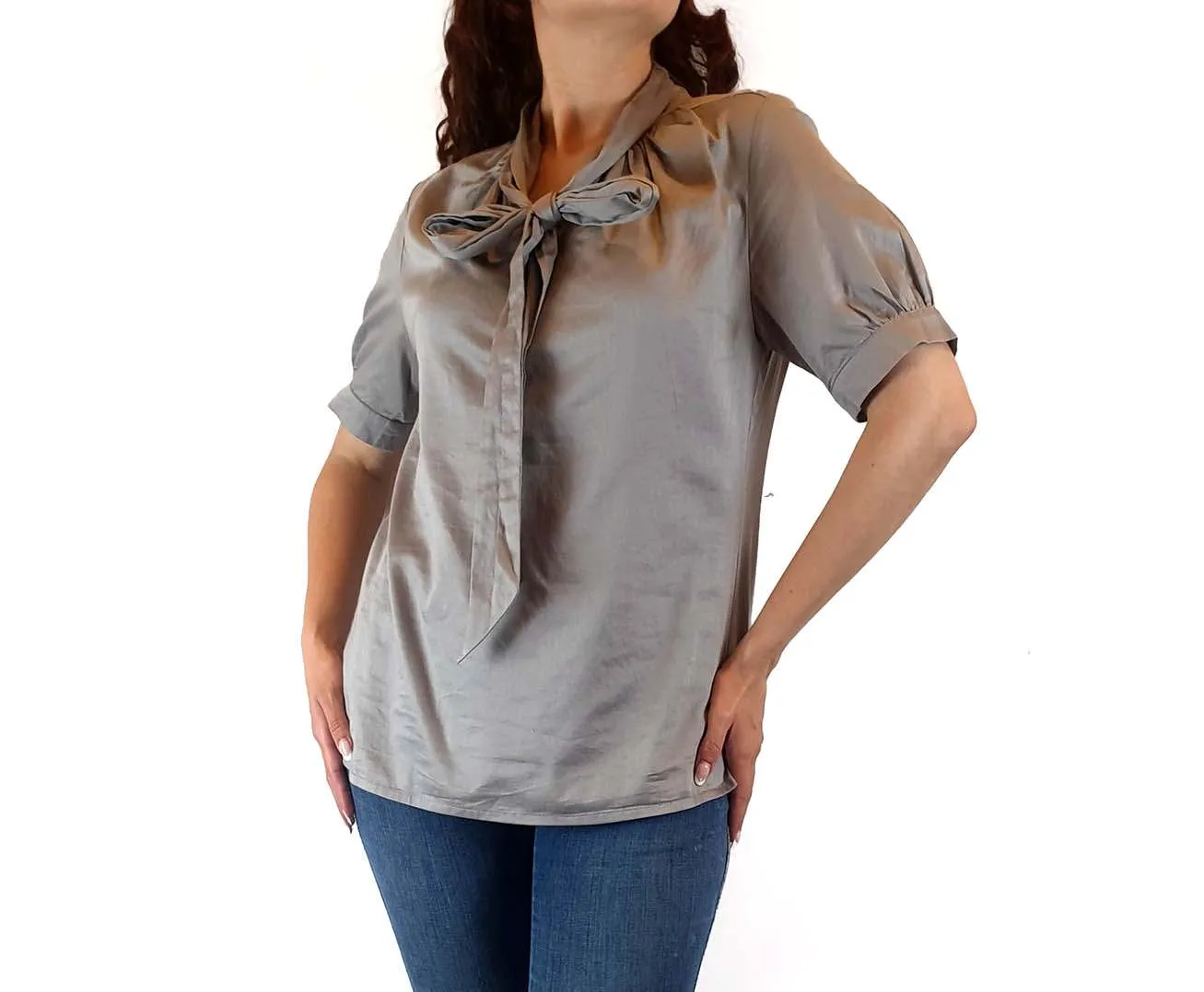 Alpha 60 grey 100% cotton short sleeve shirt size S
