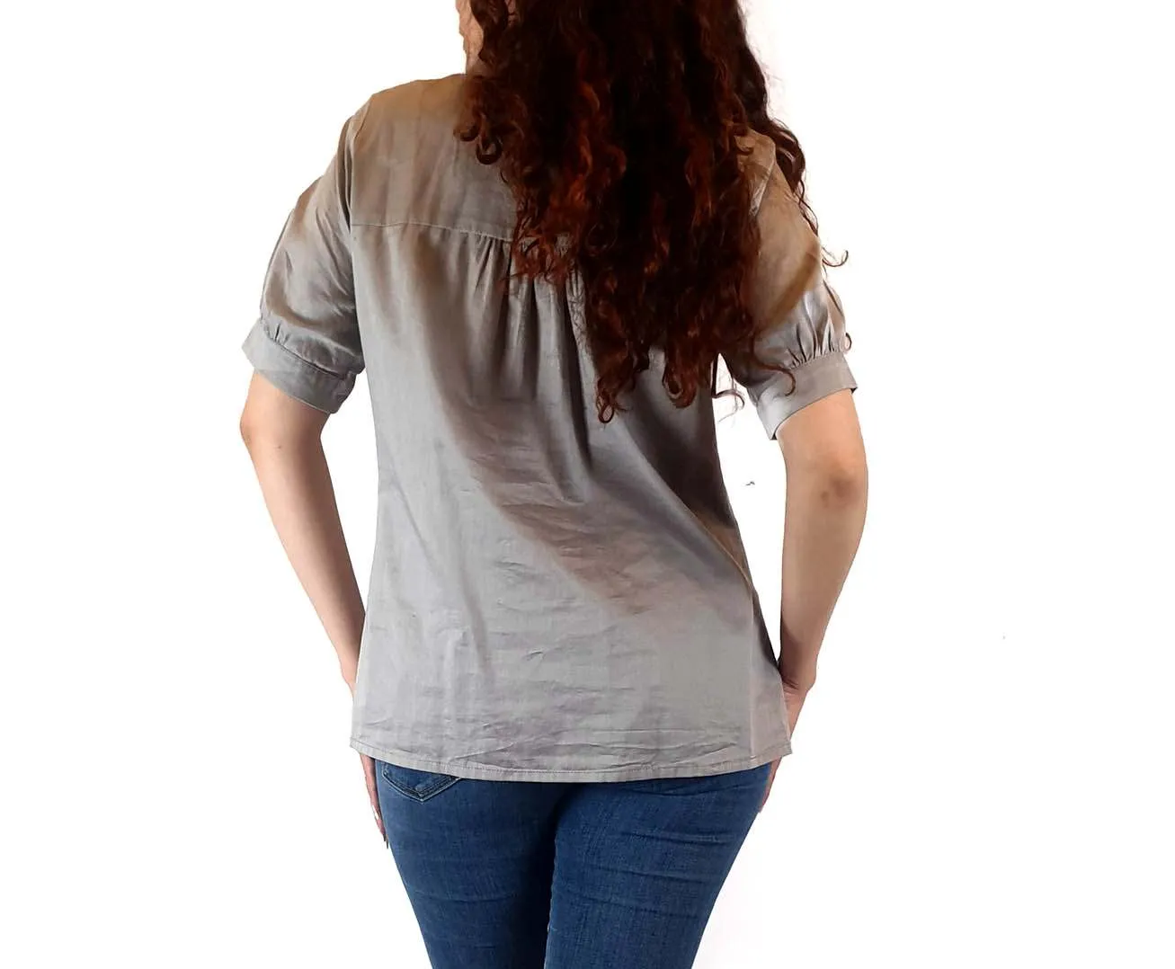 Alpha 60 grey 100% cotton short sleeve shirt size S