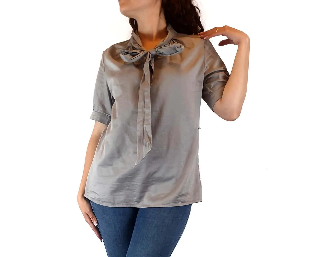 Alpha 60 grey 100% cotton short sleeve shirt size S