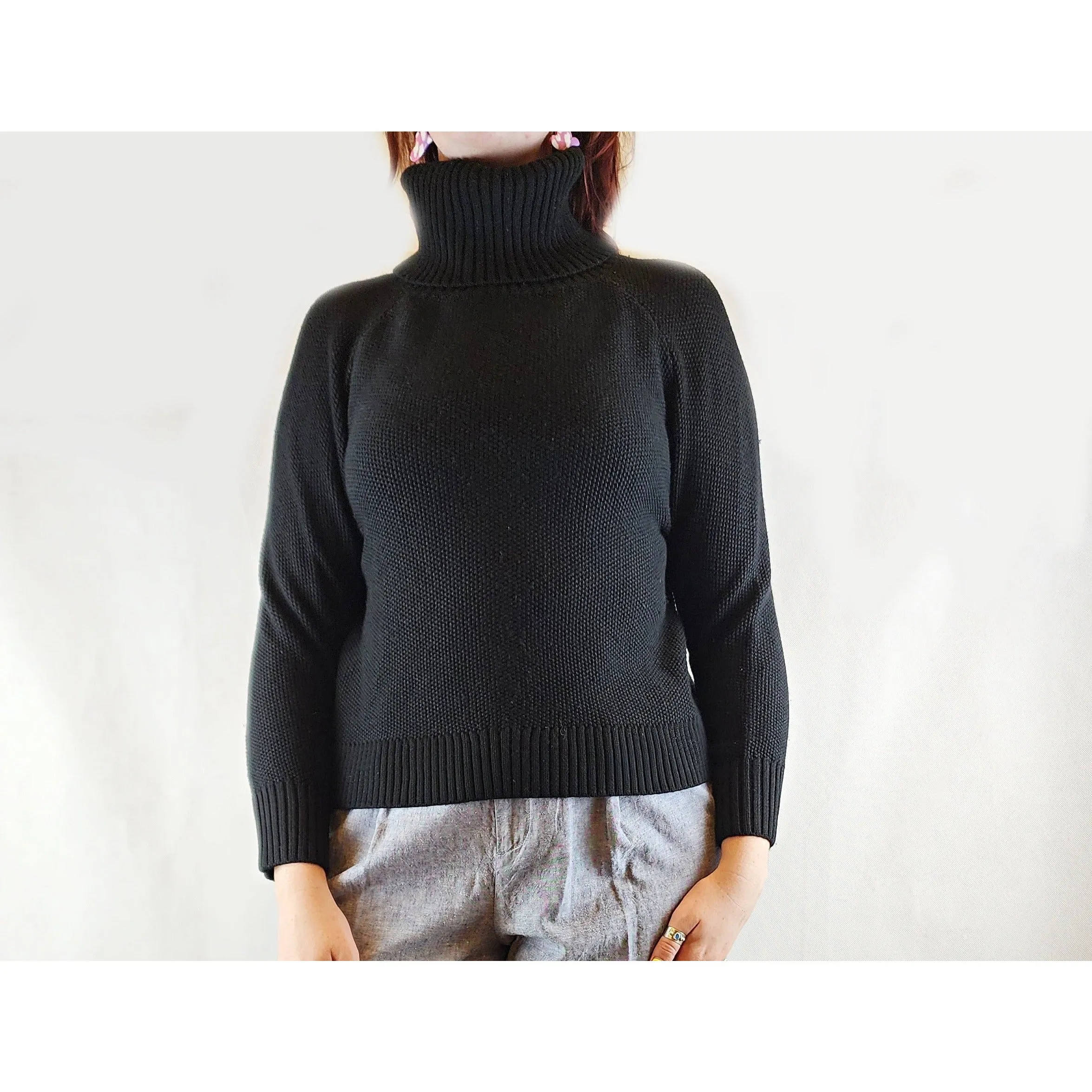 Alpha 60 pre-owned wool mix black knit jumper with warm roll neck size M (best fits size 12)