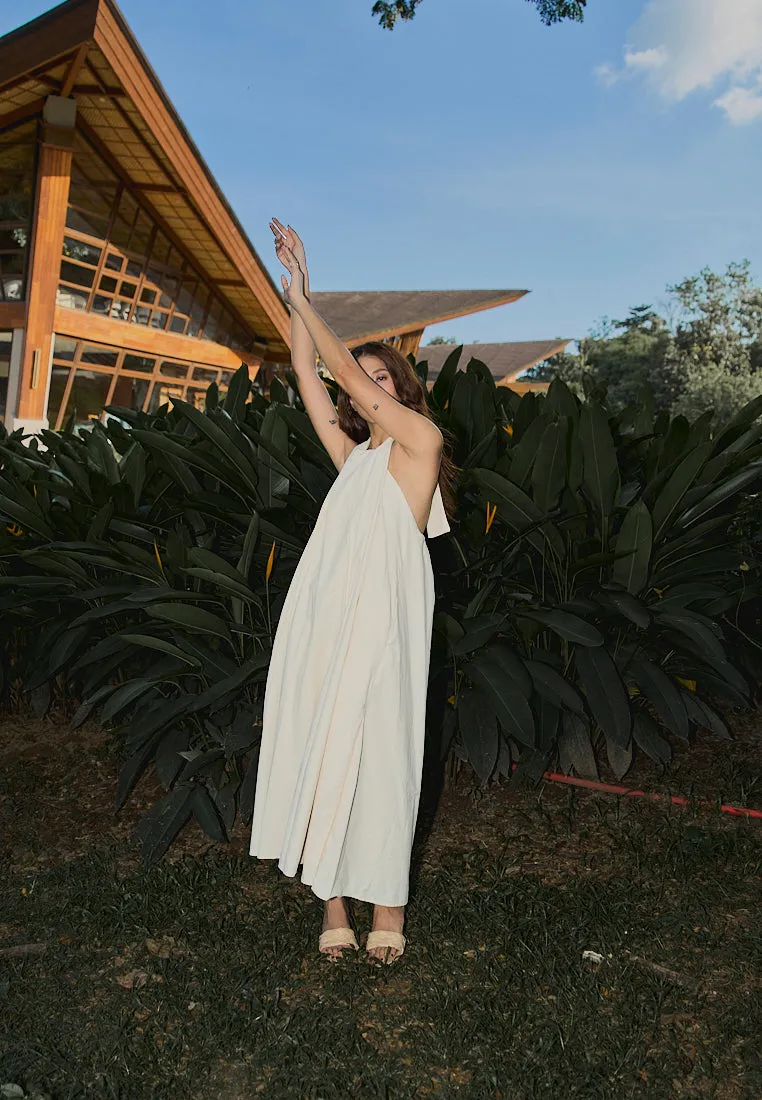 Amelia Beige Halter Self Tie Front Slit Midi Tent Dress