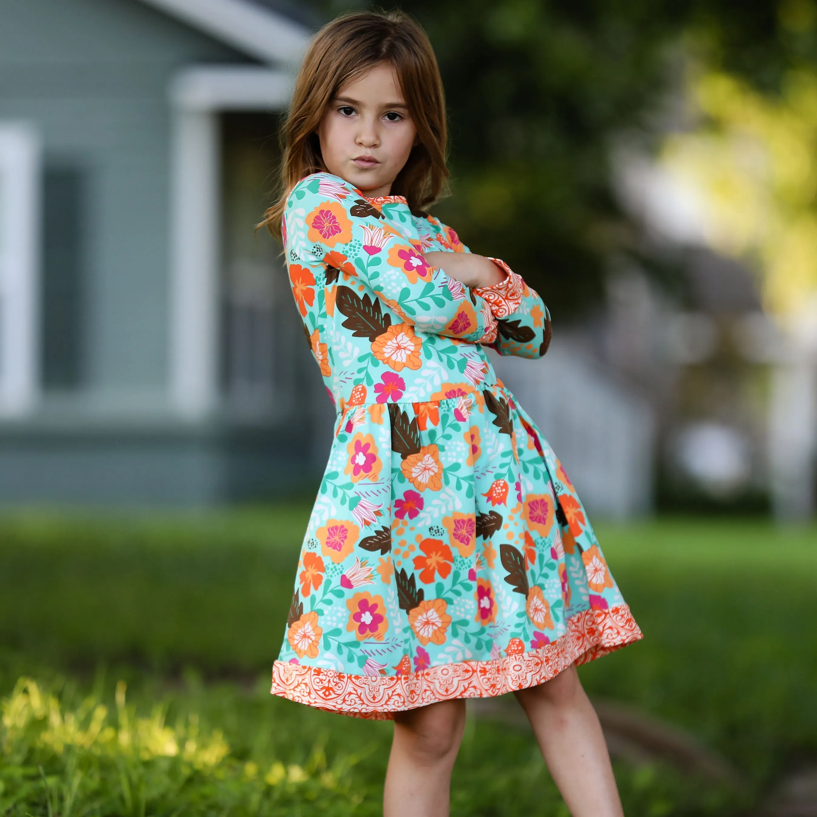 AnnLoren Little & Big Girls Boutique Autumn Leaves Floral Cotton Long Sleeve Dress sz 2/3T-11/12