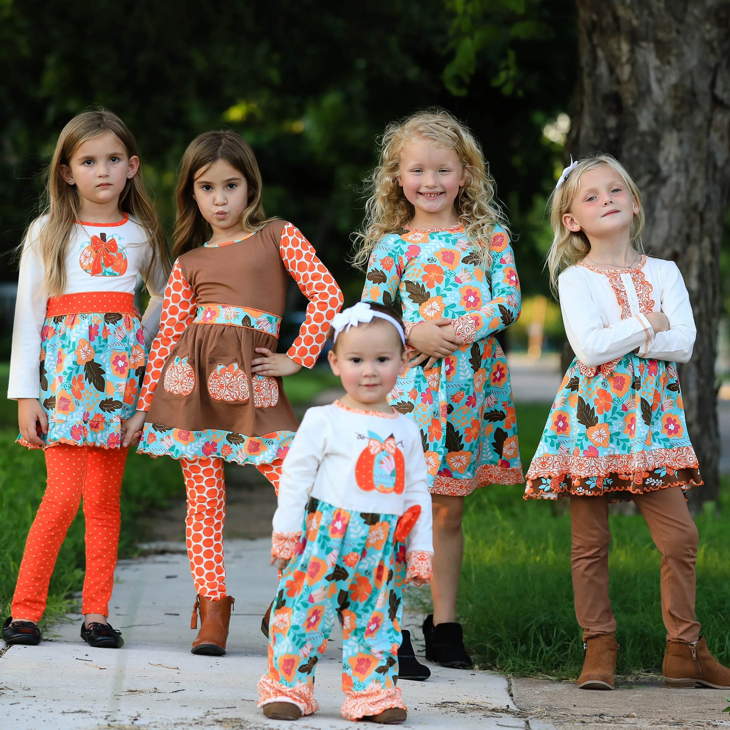 AnnLoren Little & Big Girls Boutique Autumn Leaves Floral Cotton Long Sleeve Dress sz 2/3T-11/12