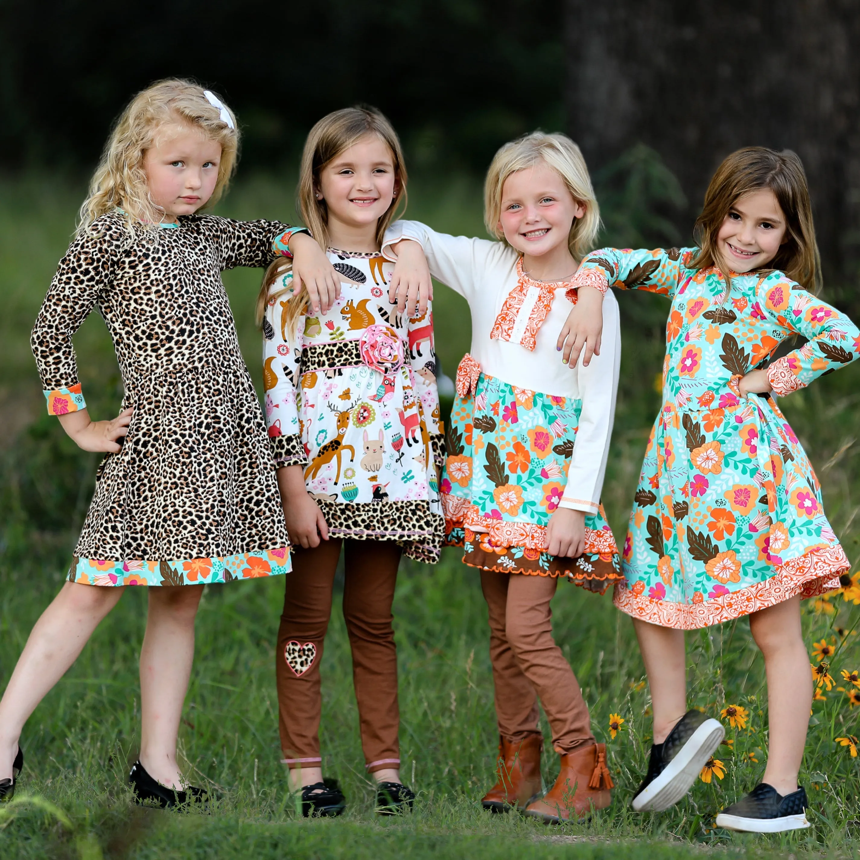 AnnLoren Little & Big Girls Boutique Autumn Leaves Floral Cotton Long Sleeve Dress sz 2/3T-11/12