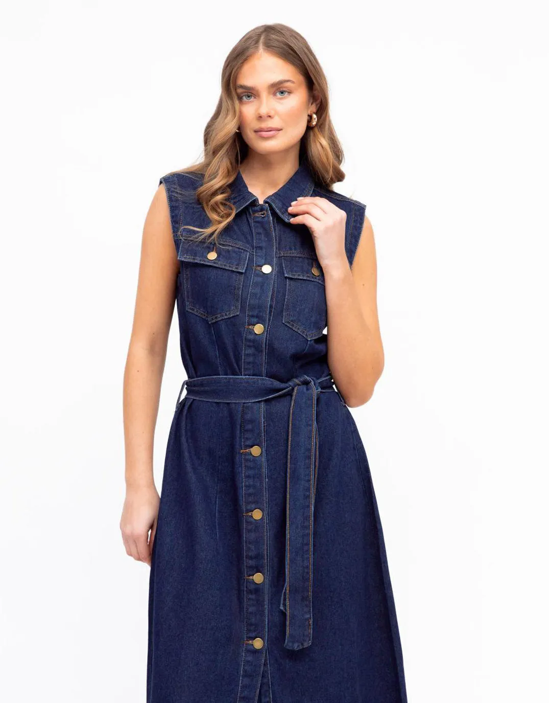Audrey Denim Midi Dress - Indigo