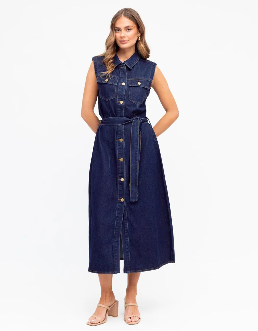 Audrey Denim Midi Dress - Indigo