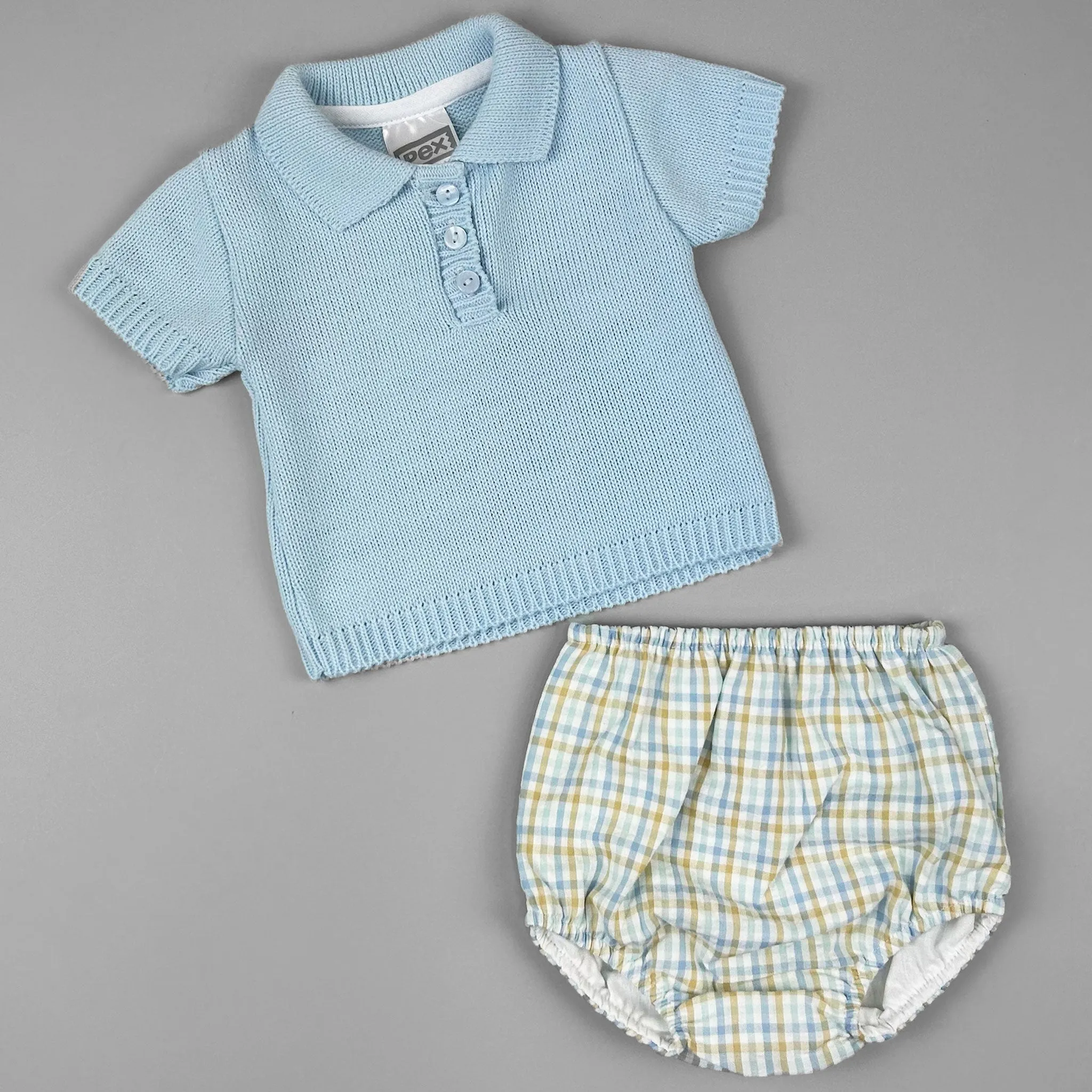 Baby Boy Two-Piece Knitted & Checked Outfit – Pex