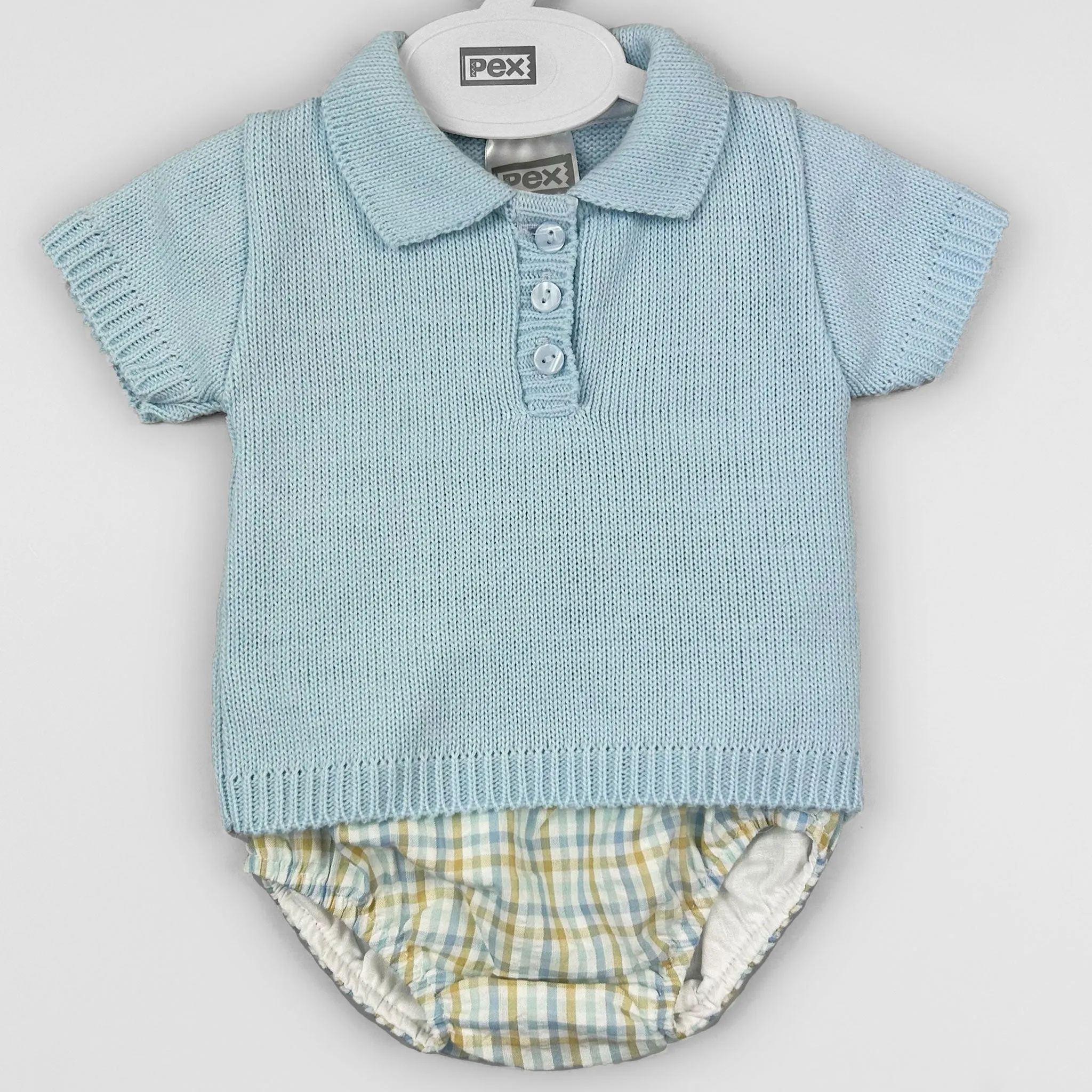 Baby Boy Two-Piece Knitted & Checked Outfit – Pex