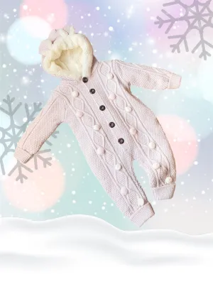 Baby Girls pink Bobble pom snowsuit  Pramsuit