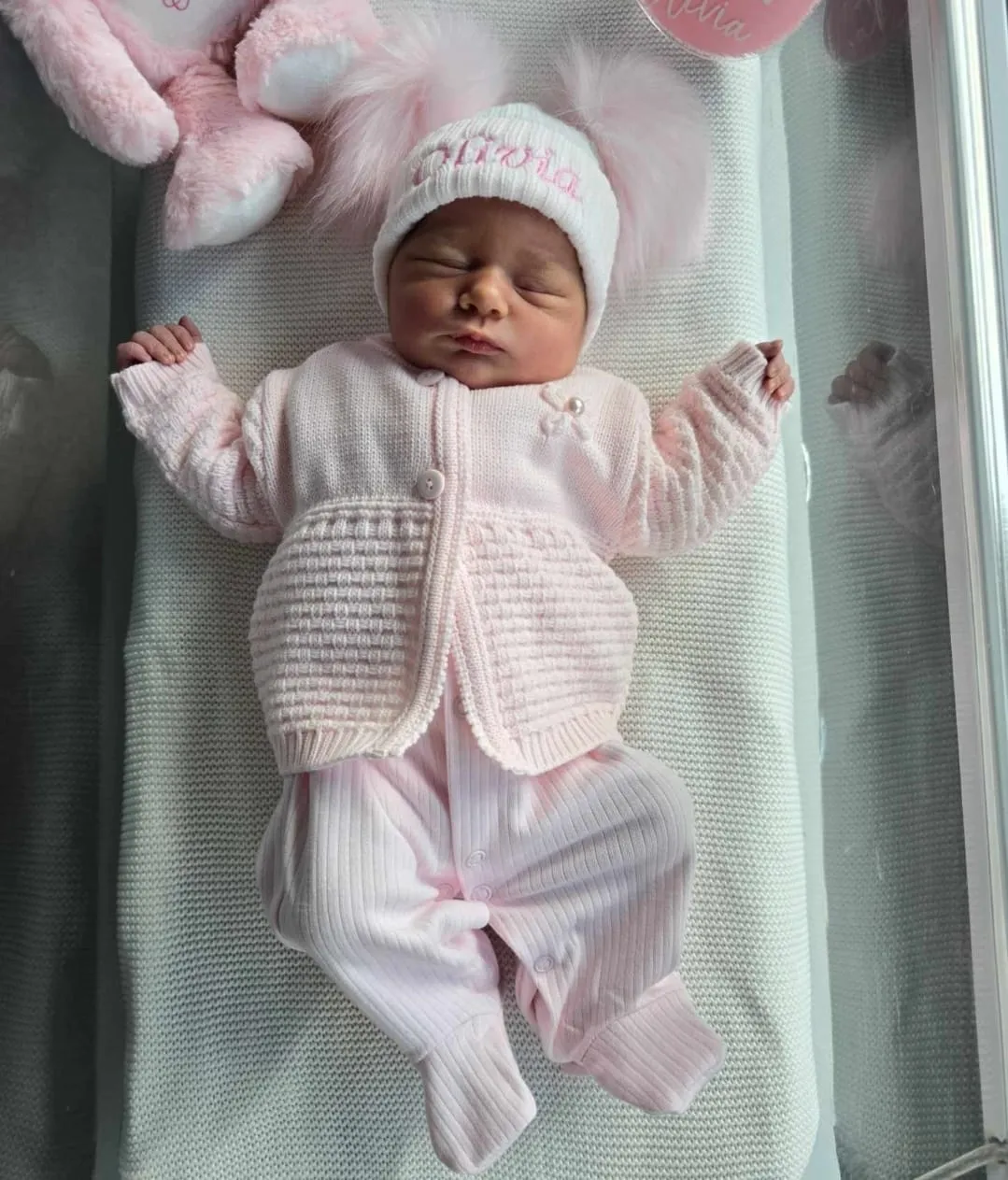 Baby Girls Pink Pearl Flower Matinee Cardigan