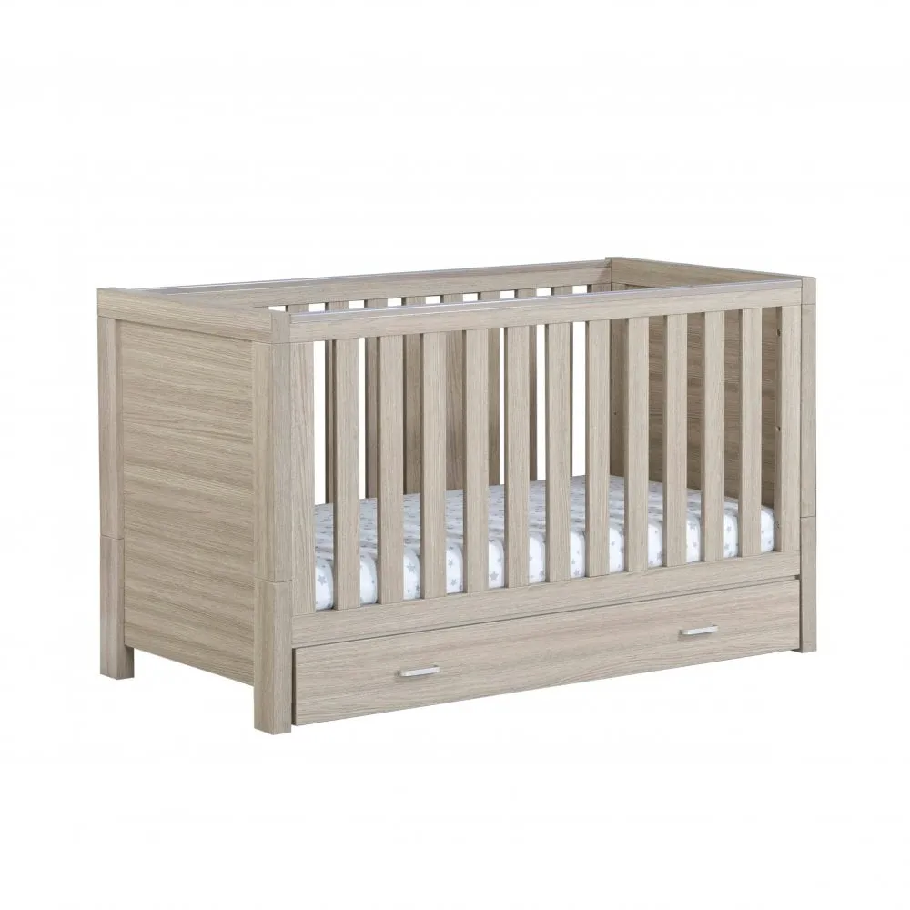 Babymore Luno 2 piece Cot Bed with Underdrawer & Changing Unit - Oak