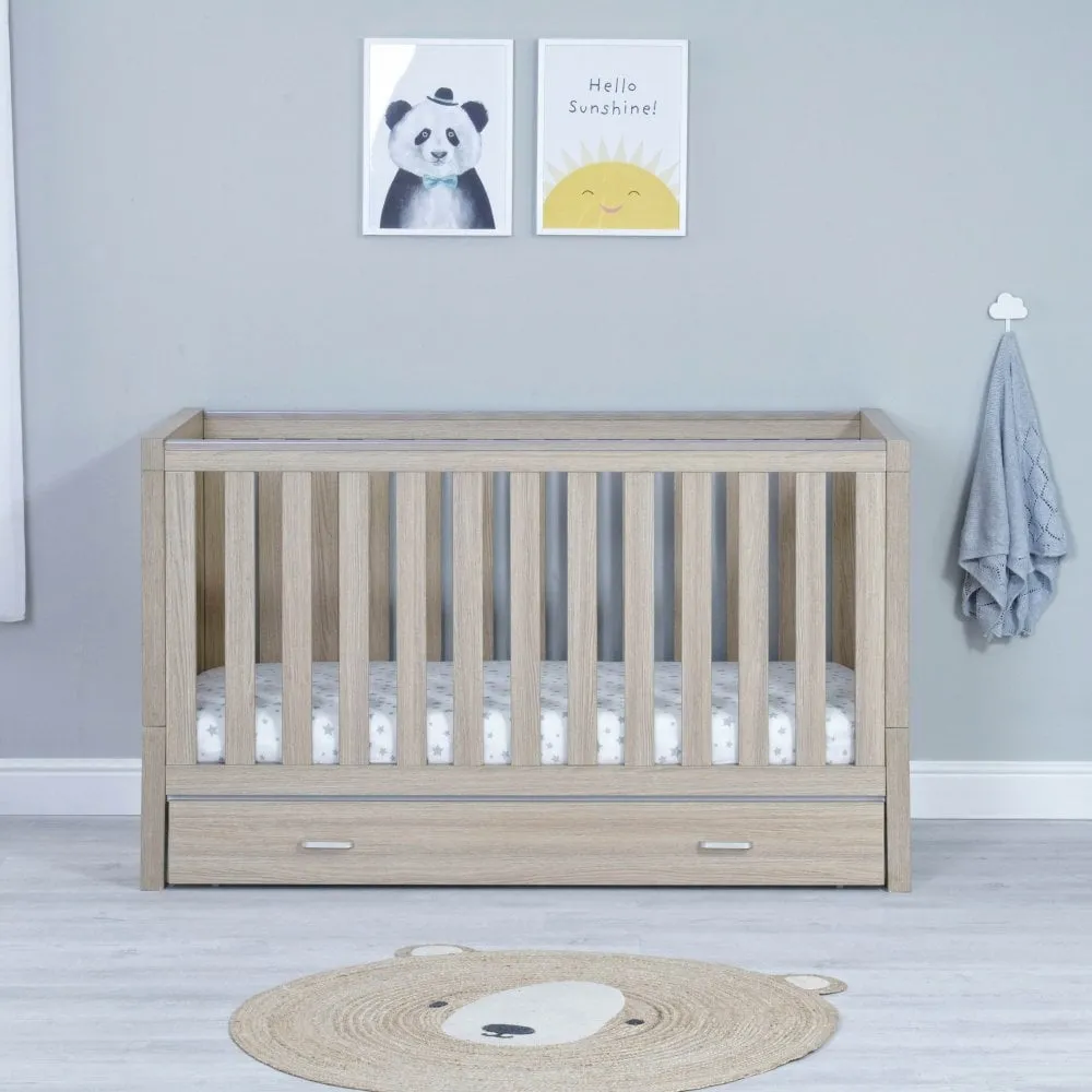 Babymore Luno 2 piece Cot Bed with Underdrawer & Changing Unit - Oak