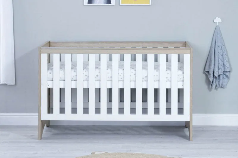 Babymore Veni 2 Piece Cot Bed & Changing Unit - Oak White
