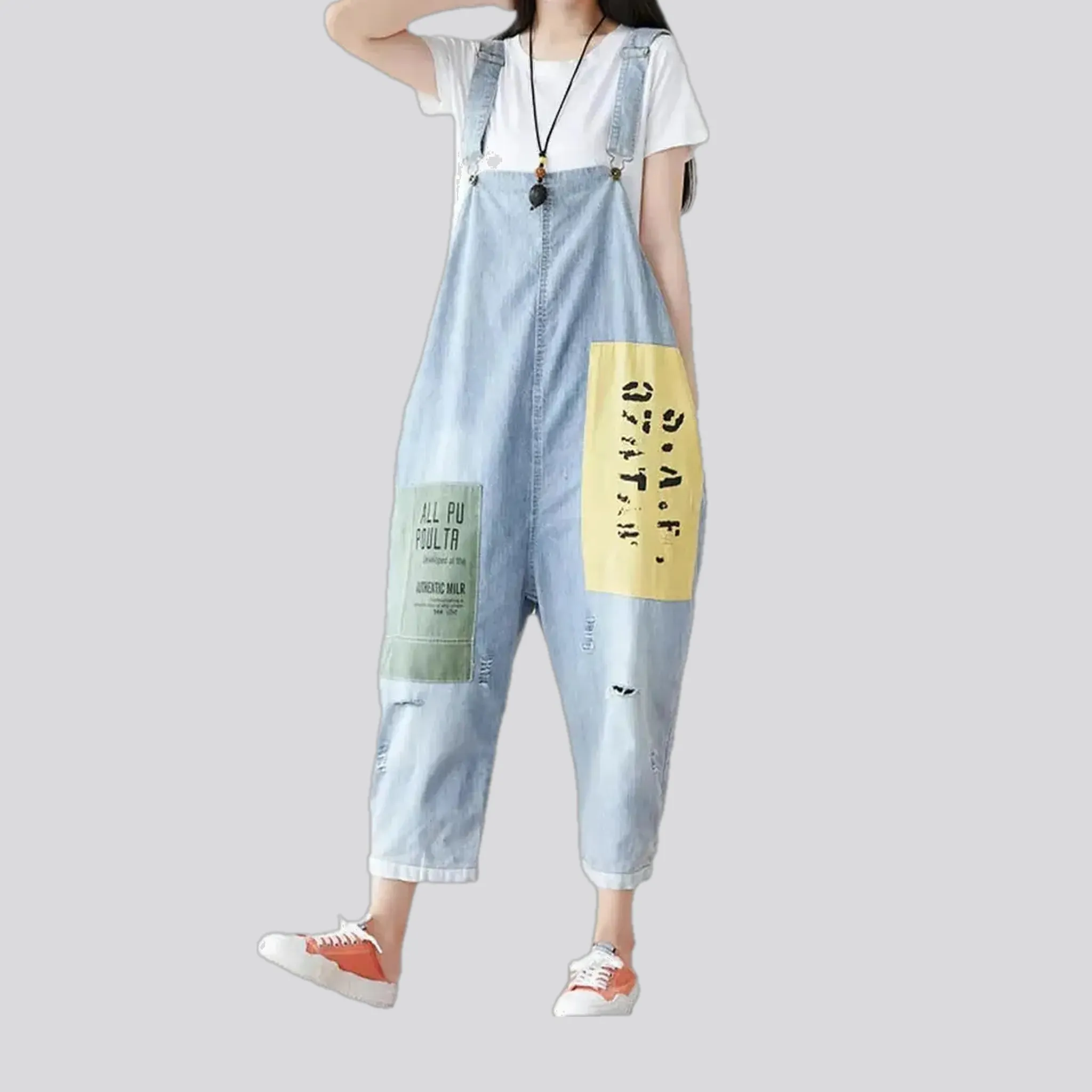 Baggy-leg boho chic women's denim bib