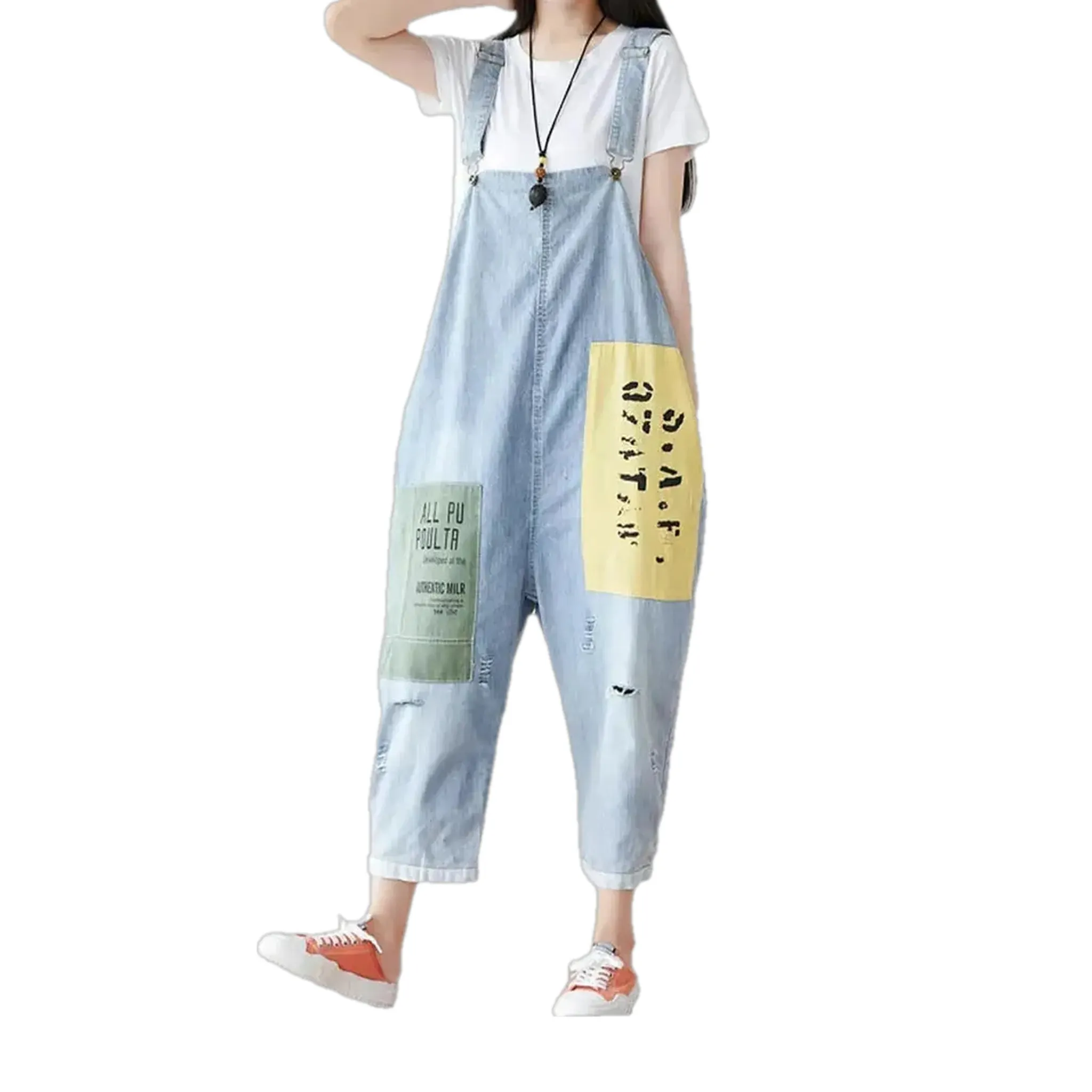 Baggy-leg boho chic women's denim bib
