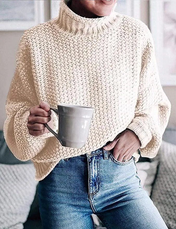 Beigefarbener Rollkragenpullover für Frauen