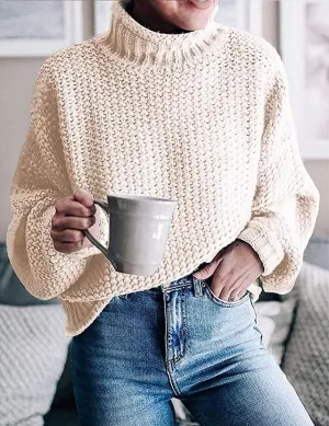 Beigefarbener Rollkragenpullover für Frauen